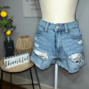 Aero Mom Short Denim Shorts Blue Distressed High Rise Size 4 Women's